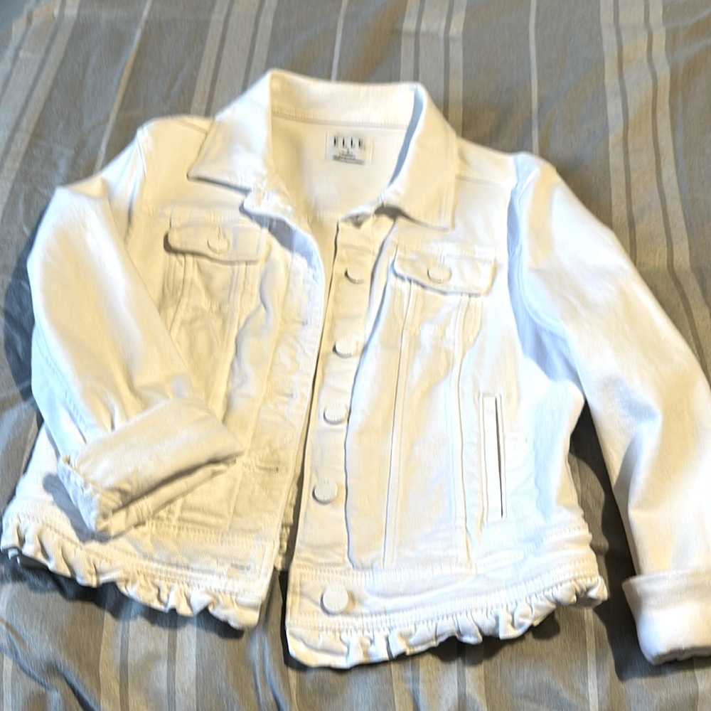 Cropped white denim jacket